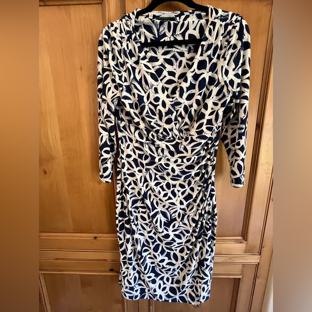 Elegant Navy and WhiteLauren  Patterned Dress